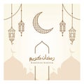 Arabic ramadan lantern, simple ramadan Kareem arabic caligraphy vector , mosque Glowing Lantern and hanging crescent moon star