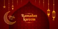 Arabic ramadan lantern web banner background simple ramadhan Kareem arabic caligraphy vector , Eid Mubarak Greeting Line icon mini Royalty Free Stock Photo