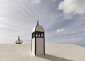 An Arabic roof with tipical chimney and a blue sky a little cloudy