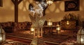 Arabic room interior incense burning cozy lighting patterned carpets Royalty Free Stock Photo