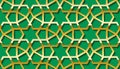 Arabic seamless golden pattern with classic islamic culture ornament. Green background with shadow.