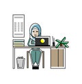 Arabic secretary working at laptop in office