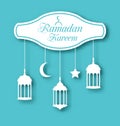 Arabic Simple Card for Ramadan Kareem with Lamps Fanoos