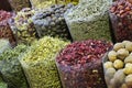 Arabic spices at spice soukh - Deira, Dubai, UAE. Royalty Free Stock Photo