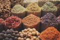Arabic spices at spice soukh - Deira, Dubai, UAE. Royalty Free Stock Photo