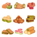 Arabic Sweets with Famous Baklava and Rahat Lakoum Vector Set