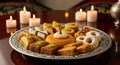 Arabic Sweets Platter with Candles Royalty Free Stock Photo
