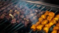 Arabic traditional food Shish taouk and lamb brochette on the grill. traditional food
