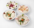 Arabic traditional Hummus Plates with different toppings