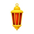 Arabic vintage golden lantern. Ramadan Kareem red lamp, traditional muslim symbol vector illustration Royalty Free Stock Photo