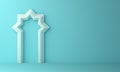 Arabic window door on blue pastel background. Royalty Free Stock Photo