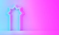 Arabic window door on blue pink violet gradient background. Royalty Free Stock Photo