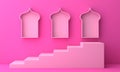 Arabic window shelf and steps on pink pastel background