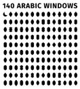 140 arabic windows. Traditional ornamental arabic windows. Architectural design elements for muslim holidays. Window