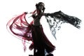 Arabic woman belly dancer dancing silhouette Royalty Free Stock Photo