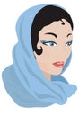 Arabic woman in a blue scarf.