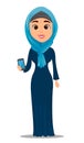 Arabic woman holding smartphone.