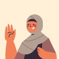 Arabic woman in traditional clothes waving habd smiling arab girl avatar female cartoon character