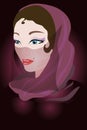 Arabic woman in a violet scarf.