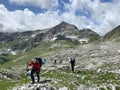 Arabica, Abkhazia, August, 05.2019. Tourists on the Arabica plateau in summer