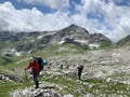 Arabica, Abkhazia, August, 05.2019. Tourists on the Arabica plateau in s