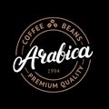 Arabica coffee hand written lettering logo, label, badge, emblem. Royalty Free Stock Photo