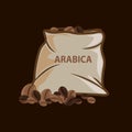 Arabica coffee in typography style with coffee beans illustrations. Emblem or logo. Vector illustration design