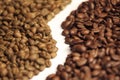 Arabica and robusta coffee beans Royalty Free Stock Photo