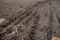 The arable field is ready for spring agricultural work. Plowed black soil Royalty Free Stock Photo