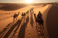 Arabs with Camels Tour in the Sahara Desert with Guided Berber Dubai Tour in Morning. Sunrise. Generative Ai Royalty Free Stock Photo