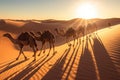 Arabs with Camels Tour in the Sahara Desert with Guided Berber Dubai Tour in Morning. Sunrise. Generative Ai Royalty Free Stock Photo