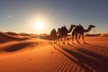 Arabs with Camels Tour in the Sahara Desert with Guided Berber Dubai Tour in Morning. Sunrise. Generative Ai Royalty Free Stock Photo