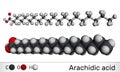 Arachidic acid, eicosanoic, icosanoic acid molecule. Molecular model. 3D rendering Royalty Free Stock Photo
