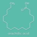 Arachidic eicosanoic acid molecule. Saturated fatty acid. Skeletal formula. Royalty Free Stock Photo