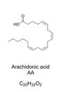 Arachidonic acid, AA, polyunsaturated omega-6 fatty acid, chemical formula Royalty Free Stock Photo