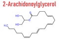 2-Arachidonoylglycerol 2-AG endocannabinoid neurotransmitter molecule. Skeletal formula.