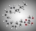 2-Arachidonoylglycerol, 2-AG molecule. It is an endocannabinoid, formed from omega-6 arachidonic acid and glycerol. Molecular