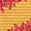 Arachis or peanuts background with red scattered nuts and beans