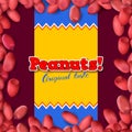 Arachis or peanuts background with red scattered nuts and beans