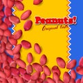 Arachis or peanuts background with red scattered nuts and beans