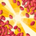 Arachis or peanuts background with red scattered nuts and beans