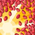 Arachis or peanuts background with red scattered nuts and beans