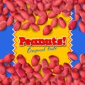 Arachis or peanuts background with red scattered nuts and beans