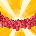 Arachis or peanuts background with red scattered nuts and beans