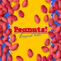 Arachis or peanuts background with red scattered nuts and beans