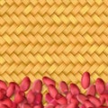 Arachis or peanuts background with red scattered nuts and beans