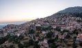 Arachova Greece mountain town aerial drone view, Boeotia. Tourist resort Royalty Free Stock Photo