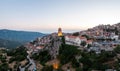 Arachova Greece mountain town aerial drone view. Traditional houses in the evening Royalty Free Stock Photo