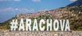 Arachova Greece village perched on Parnassos Mountain, Viotia. Famous resort for outdoor activities Royalty Free Stock Photo