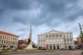 ARAD, ROMANIA - SEPTEMBER 18, 2022: Panorama of Teatrul Ioan Slavici between the Bulevardul Revolutiei and Piata Avram Iancu